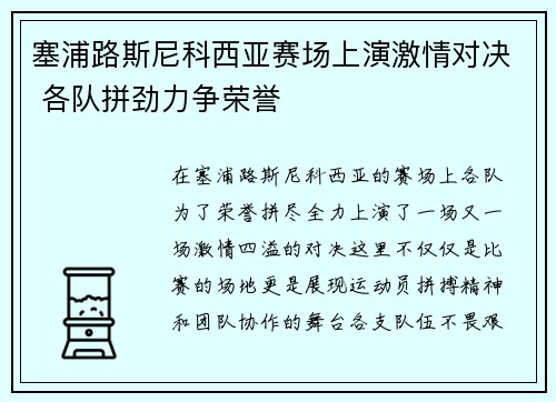 塞浦路斯尼科西亚赛场上演激情对决 各队拼劲力争荣誉