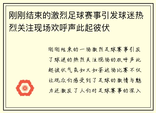 刚刚结束的激烈足球赛事引发球迷热烈关注现场欢呼声此起彼伏